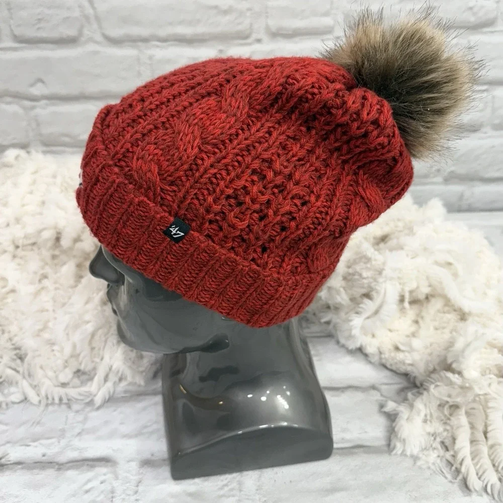 47' NFL Kansas City Chiefs Women's Cable Knit Beanie Hat Cap Football w/ Pom Pom